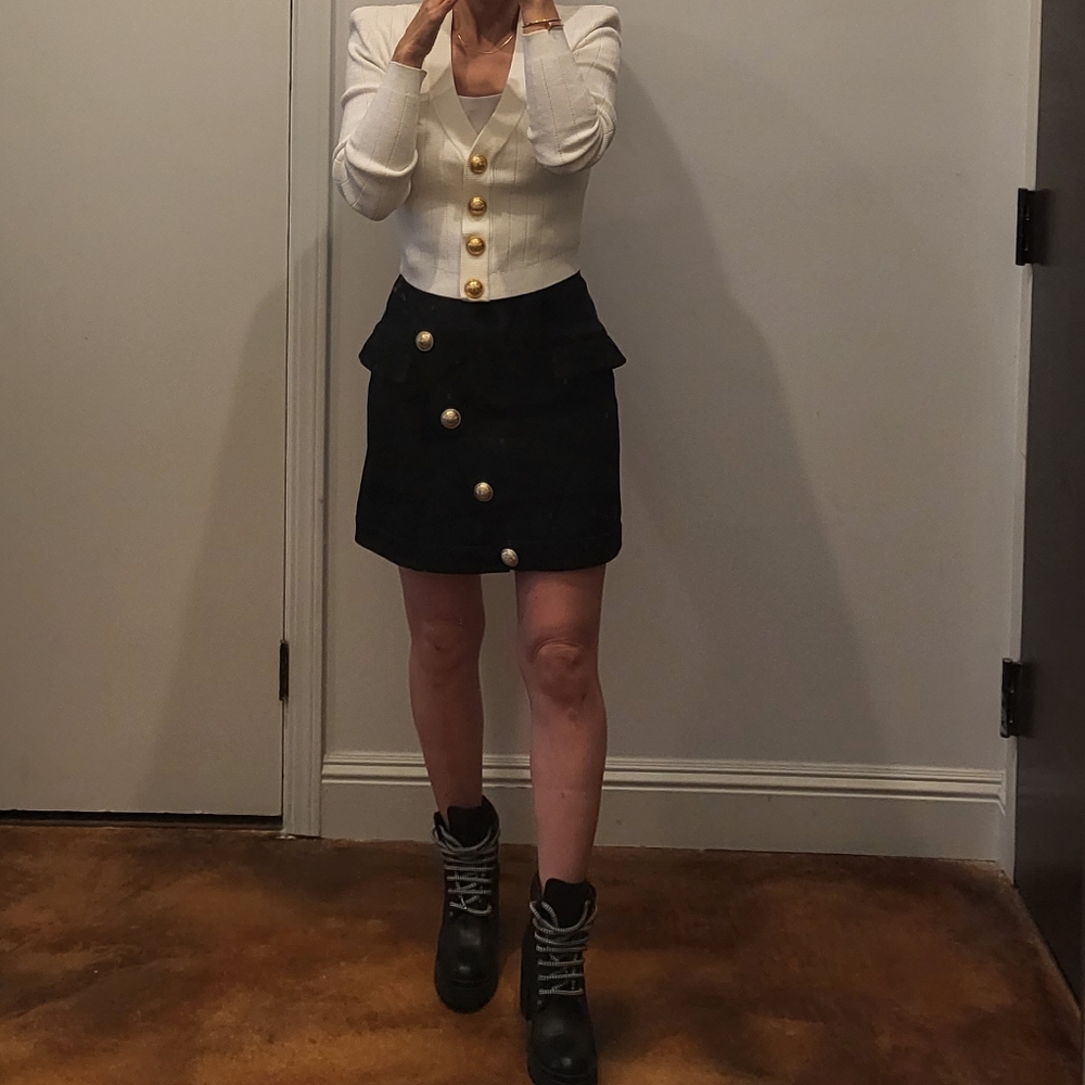 Balmain black gold buttons skirt